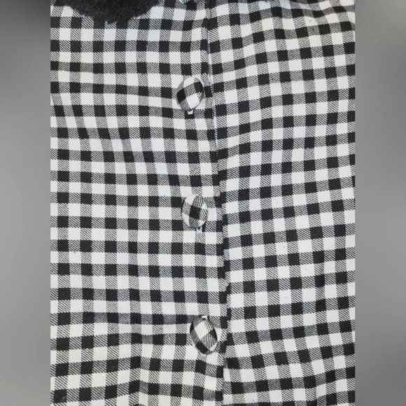 Young Land Knit to Woven Black & White Houndstooth Faux Fur Pea Coat Size 5 - Picture 5 of 14